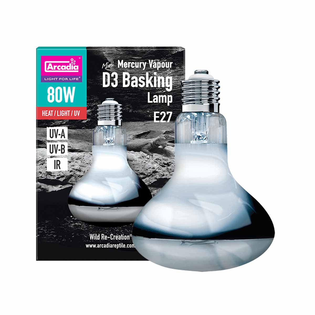 D3 Basking Lamp Mini 80w Värme & Solljus  Uva/uvb E27
