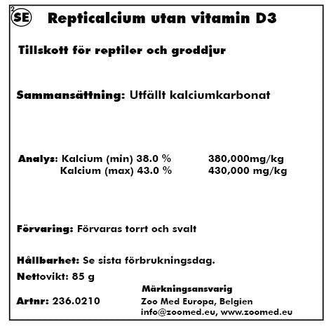 Zoo Med Repti Calcium 85gr Utan D3 Utanfosfor
