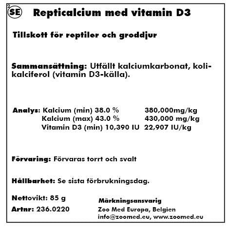 Zoo Med Repti Calcium 85gr Med D3 Utan Fosfor