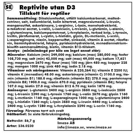 Zoo Med Reptivite 56.7gr Utan D3 Med Fosfor