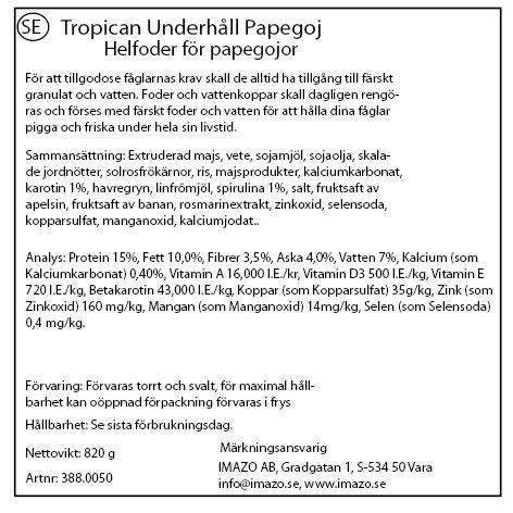 Tropican Underhåll 820gr Papegoj