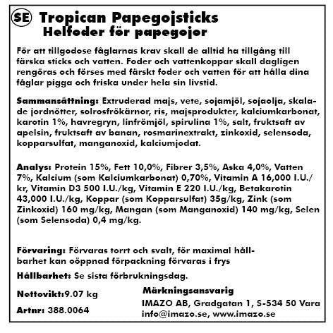 Tropican Papegoj Sticks 9.07kg #80544