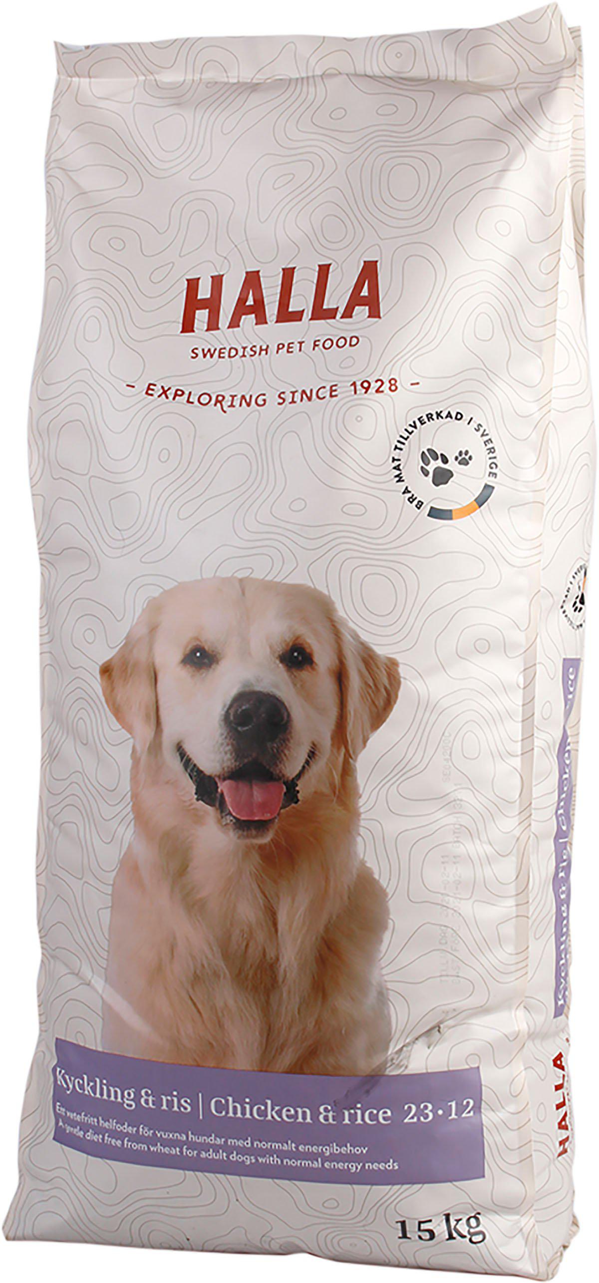 Hundfoder Halla Kyckling & Ris 23-12 15kg